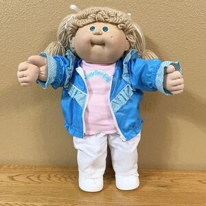 Vintage Cabbage Patch Kids Doll HM8 In Blue Ruffled Windbreaker Jacket Outfit